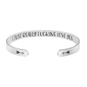 funny birthday gift for girlfriend wife teen girl mom daughter women bracelet valentine's day christmas jewelry engraved mantra cuff