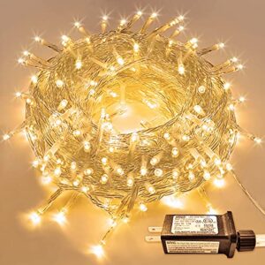 jmexsuss 66ft 200 led string lights indoor outdoor, warm white christmas lights clear wire, 8 modes waterproof twinkle fairy string lights plug in for tree room bedroom wedding party decorations