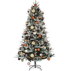 kinder king 7.5ft snow flocked artificial christmas tree, premium spruce hinged holiday tree for home, office decoration, 1242tips, ornament balls included, easy to assemble, foldable metal stand
