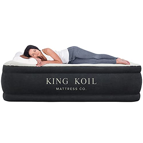 king koil queen air mattress with built in pump best inflatable airbed queen size elevated raised air mattress quilt top 1 year manufacturer guarantee included