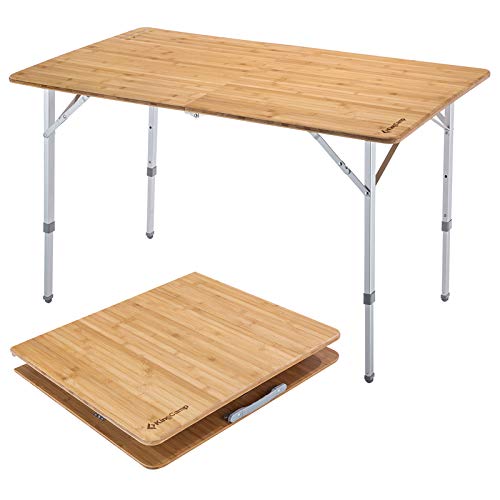 kingcamp bamboo heavy duty 176 lbs environmental protection oversize anti uv portable folding table, picnic, camping, three heights,4 6 people