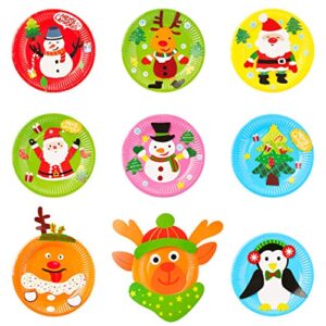 mallmall6 9pcs christmas paper plate art kits for kids theme educational diy craft card parent child activity early learning art project classroom party supplies for preschool toddler boys girls