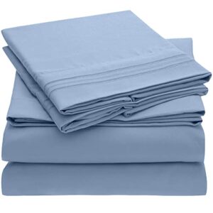 mellanni queen sheets hotel luxury 1800 bedding sheets & pillowcases extra soft cooling bed sheets deep pocket up to 16" wrinkle, fade, stain resistant 4 piece (queen, blue hydrangea)