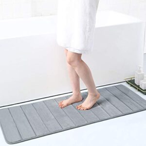 memory foam soft bath mats non slip absorbent bathroom rugs rubber back runner mat for kitchen bathroom floors 17" x 47", grey