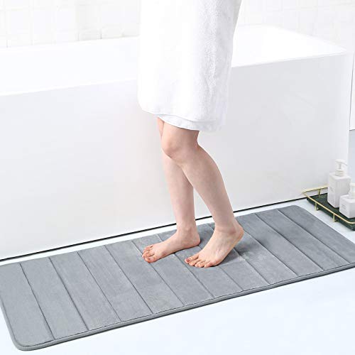 memory foam soft bath mats non slip absorbent bathroom rugs rubber back runner mat for kitchen bathroom floors 17" x 47", grey