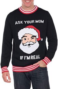 men's ask your mom if i'm real ugly christmas sweater funny santa sweater: large