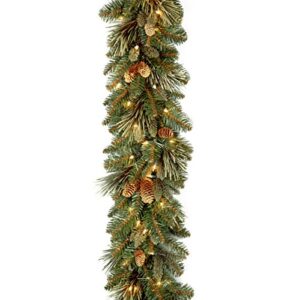 national tree company pre lit artificial christmas garland, green, carolina pine, white lights, decorated with pine cones, battery operated, christmas collection, 9 feet