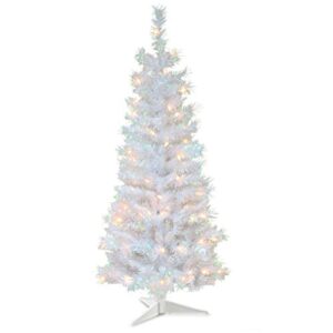 national tree company pre lit artificial christmas tree, white tinsel, white lights, includes stand, 4 feet