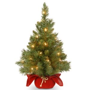 national tree company pre lit artificial mini christmas tree | includes small lights and cloth bag base | majestic fir 2 ft