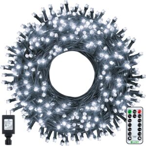 ollny christmas lights outdoor string lights plug in 400led/132ft with remote extra long waterproof cool white 8 twinkle lighting timer for thanksgiving xmas indoor outdoor holidays decorations