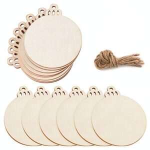 partytalk 30pcs round wooden discs with holes, 3.5" unfinished predrilled natural wood slices for crafts centerpieces, wooden diy christmas ornaments hanging decorations