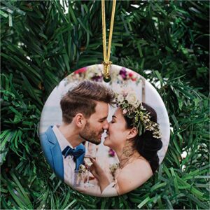 personalized photo christmas ornament 2021 w/ any picture, upload any photo optional text keepsake custom 3" ceramic, 2021 xmas ornament, decoration gift for couples, family