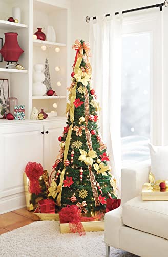 pop up christmas tree with lights by mary maxim pre lit fibre optic lights artificial indoor xmas decorations pre decorated and ready to go quick & easy set up in minutes (6 ft)