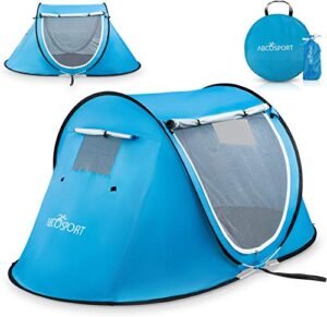 pop up tent and automatic instant portable cabana beach, camping tent pop up shade tent suitable for 2 people 2 doors water resistant, uv protection sun shelter with carrying bag (sky blue)