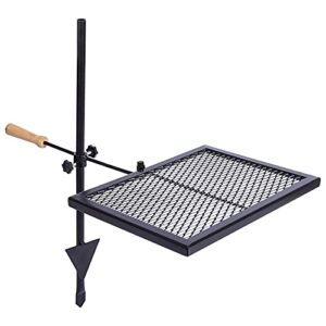 redcamp swivel campfire grill heavy duty steel grate, over fire camp grill with carrying bag for outdoor open flame cooking
