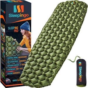 sleepingo camping sleeping pad (large) ultralight 14.5 oz, best sleeping pads for camping, backpacking, hiking lightweight, inflatable & compact, camping air mattress