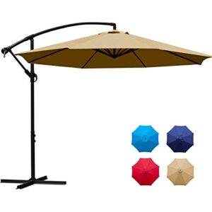 sunnyglade 10ft outdoor adjustable offset cantilever hanging patio umbrella (tan)