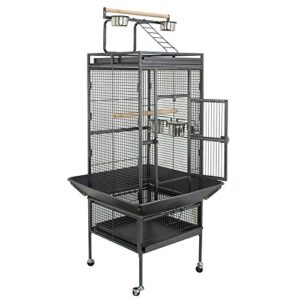 super deal pro 61'' 2in1 large bird cage with rolling stand parrot chinchilla finch cage macaw conure cockatiel cockatoo pet house wrought iron birdcage, black