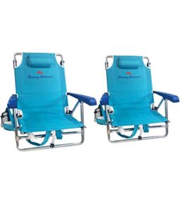 tommy bahama set of 2 backpack beach chairs with cooler, storage pouch and towel bar
