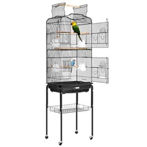 vivohome 59.8 inch wrought iron bird cage with play top and rolling stand for parrots conures lovebird cockatiel parakeets