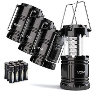 vont 4 pack led camping lantern, led lanterns, suitable survival kits for hurricane, emergency light for storm, outages, outdoor portable lanterns, black, collapsible, (batteries included)