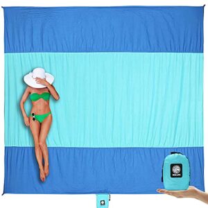 wekapo beach blanket sandproof, extra large oversized 10'x 9' for 2 8 adults beach mat, big & compact sand free mat quick drying, lightweight & durable with 6 stakes & 4 corner pockets