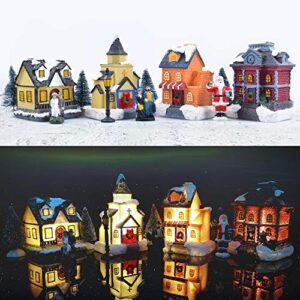 zornrc christmas village sets led lighted christmas village houses with figurines, christmas village collection indoor room decor collectible buildings (12 pcs)