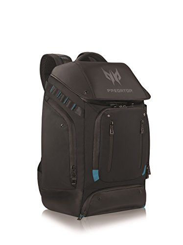acer predator utility gaming backpack, water resistant and tear proof travel backpack fits and protects up to 17.3" predator gaming laptop, black with teal accents