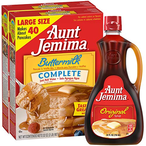 aunt jemima original syrup & complete buttermilk pancake mix variety pack, 2 (2lb) boxes of pancake mix & 1 (24oz) bottle of original syrup, 1 set