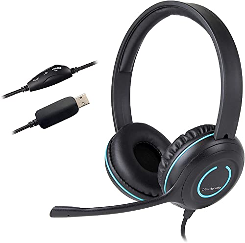 cyber acoustics stereo usb headset, in line controls for volume & mic mute, noise cancelling mic & adjustable mic boom for pc & mac, perfect for classroom, home or office (ac 5008a)