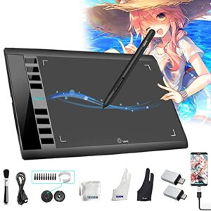 drawing tablet ugee m708 v2 10x6 inch ultrathin digital graphics art pad with 8 hot keys 8192 level battery free stylus support win/mac/android for paint, creation sketch, online teaching