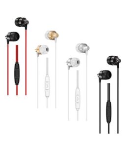 earbuds headphones with microphone 4 pack, wired earphones in ear 3.5mm bass stereo, compatible with iphone android smart mobile cell phones ipad ipod mp3 players chromebook, for adults teens students
