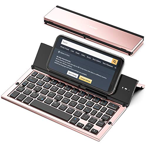 folding bluetooth keyboard,geyes portable travel foldable keyboard for iphone xs max/x/8/7 plus/7/6s plus/6/ipad 2018 9.7/air 2 /pro 9.7/ipad mini 4, samsung android tablet smart phone (rose gold)