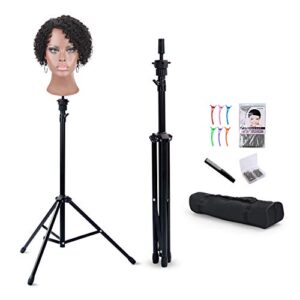 klvied reinforced wig stand tripod mannequin head stand, adjustable wig head stand holder for cosmetology hairdressing training with t with wig caps, t pins, comb, hair clip, carrying bag