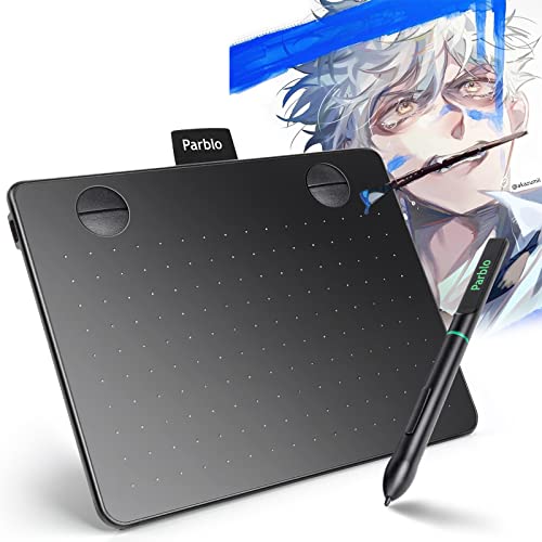 parblo a640 graphics drawing tablet, compact computer drawing tablets with 8192 levels battery free stylus pen 6x4 inch, digital drawing pads for online art works, drawing, sketch, design, paint
