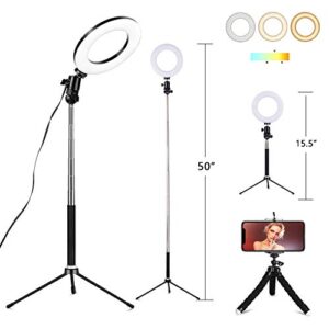 6" selfie ring light with tripod stand & cell phone holder for live stream makeup,mini led camera ring light table lamp fill light for youtube video photography shooting vlog usb plug
