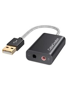 cablecreation usb audio adapter external sound card with 3.5mm headphone and microphone jack compatible with windows, mac, macos, linux, ps4, ps5, plug and play, aluminum black