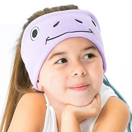 cozyphones over the ear headband headphones kids headphones volume limited with thin speakers & super soft stretchy headband purple frog