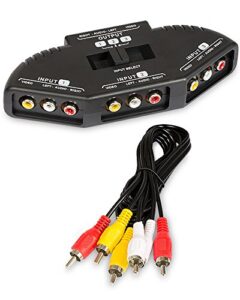 fosmon a1602 rca splitter with 3 way audio, video rca switch box + rca cable for connecting 3 rca output devices to your tv