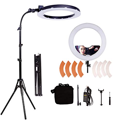 gskaiwen 18inch 65w led makeup ring light with mirror for eyebrow tattoo light lash lamp beauty light eyelash extension lamp studio video photography light with tripod phone holder mirror and bag