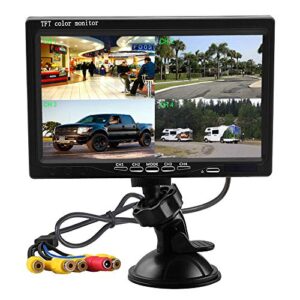 hikity 7 inch monitor mini screen video displays quad split hd screen, 4 channels rca video inputs for car backup camera & home surveillance security system + headrest mounting bracket & dash stand
