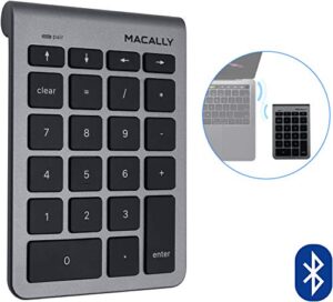 macally 22 keys bluetooth wireless number pad for laptop and desktop 10 key bluetooth numeric keypad with arrow keys for easy data entry number keypad for macbook pro air, imac, apple, iphone, ipad