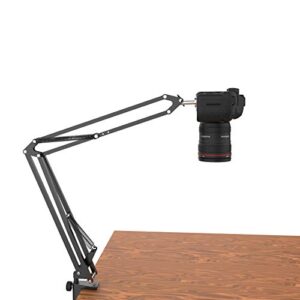 overhead tripod for dslr cameras, heavy duty camera desk mount stand with flexible articulating boom arm, camera holder table clamp for canon nikon sony fuji slr mirrorless cam video photography