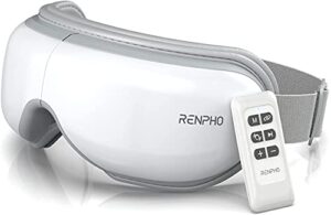 renpho eye massager with heat and vibration, remote control, compression bluetooth music temple eye massage mask rechargeable for relax eye strain dark circles eye bags dry eyes improve sleep white