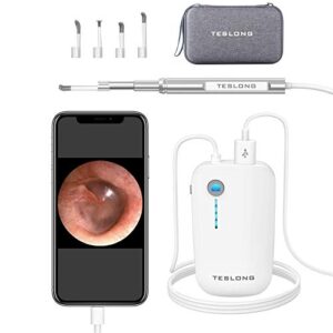 teslong digital otoscope camera with light, ear camera and wax remover, video ear scope with ear wax removal tools, ear endoscope cleaner, hd, compatible with iphone, ipad, android smart phone (usb)
