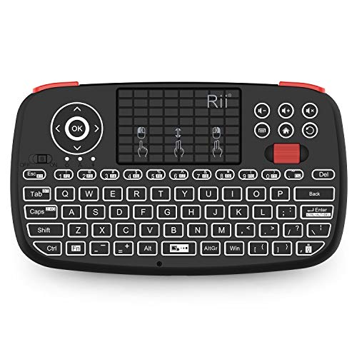 (upgrade) rii i4 mini bluetooth keyboard with touchpad, blacklit portable wireless keyboard with 2.4g usb dongle for smartphones, pc, tablet, laptop tv box ios android windows mac.black