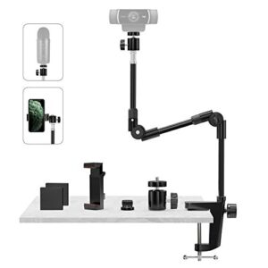 webcam stand camera mount with phone holder & 5/8"screw, 25in flexible projector stand gooseneck desk mic stand for logitech c922 c930e c920 c925e c615 c960 brio 4k, gopro hero, blue yeti snowball ice