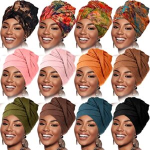 12 pieces head wraps for women turban head wraps solid color african headwear headband tie soft long hair wrap scarf (classic colors)