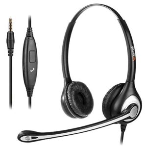 cell phone headset with microphone noise cancelling & call controls, 3.5mm computer headphones for iphone samsung pc business skype softphone call center office, clear chat, ultra comfort