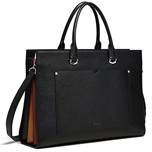 cluci briefcase for women leather slim 15.6 inch laptop business shoulder bag black